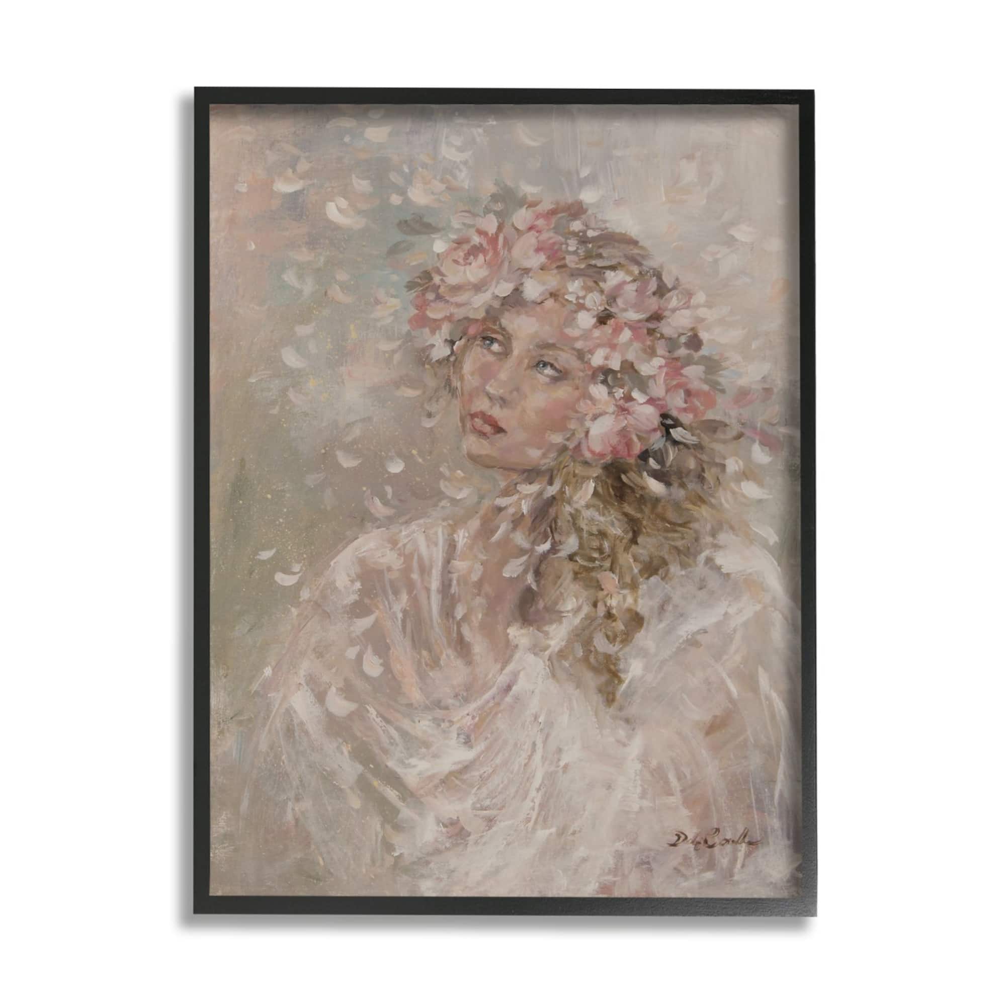 Stupell Industries Prairie Bride Traditional Female Portrait Rustic Floral Hair Framed Wall Art